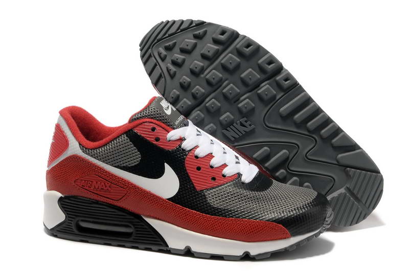 Air Max 90 Hyperfuse Fourrure Chaussures Hommes Gris Fonce Rouge